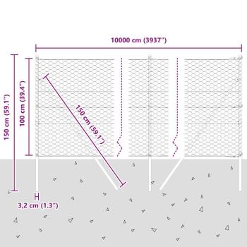 Bodenmontierter Sechseckzaun 100 x 1 m PVC-beschichteter Stahl
