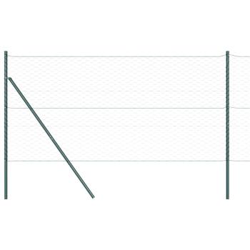 Sechseckzaun Grau 1x100 m Stahl, Zaunpfosten 13 Stück Grün Ø32 mm 150 cm Verzinkter Stahl