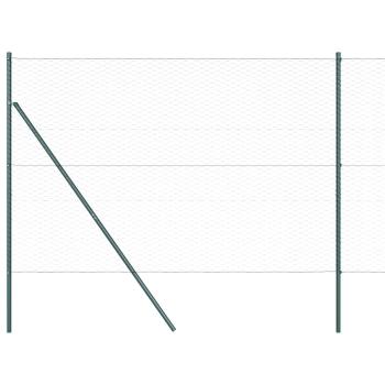 Sechseckzaun Grau 1,5x100 m Stahl, Zaunpfosten 13 Stück Grün Ø32 mm 200 cm Galvanisierter Stahl