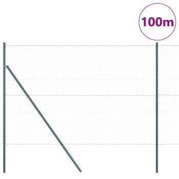 Sechseckzaun Grau 1,5x100 m Stahl, Zaunpfosten 13 Stück Grün Ø32 mm 200 cm Verzinkter Stahl