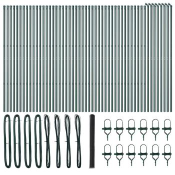 Sechseckzaun Grau 1,6x100 m Stahl, Zaunpfosten 13 Stück Grün Ø32 mm 210 cm Verzinkter Stahl