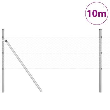 Sechseckzaun 0.4x10 m verzinkter Stahl, Zaunpfosten 7 Stück Ø32 mm 80 cm verzinkter Stahl