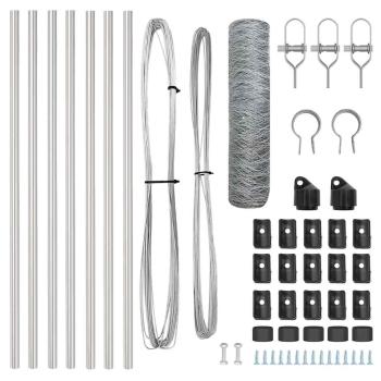 Sechseckzaun 0,4 x 10 m verzinkter Stahl, Zaunpfosten 7 Stück Ø32 mm 80 cm verzinkter Stahl