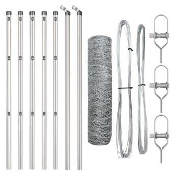 Sechseckzaun 0.5x10 m Verzinkter Stahl, Zaunpfosten 7 Stück Ø32 mm 100 cm Verzinkter Stahl