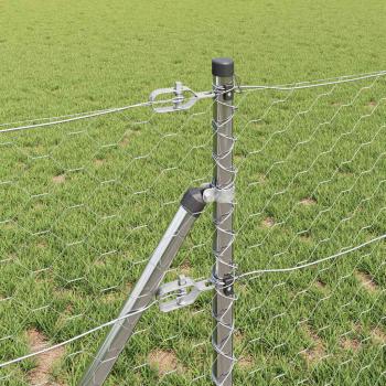 Hexagonzaun 0,6x10 m Feuerverzinkter Stahl, Zaunpfosten 7 Stück Ø32 mm 100 cm Feuerverzinkter Stahl