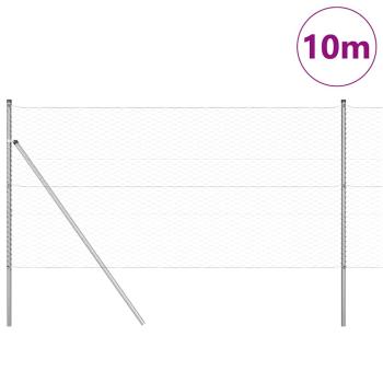Sechseckenzaun 1x10 m Verzinkter Stahl, Zaunpfosten 7 Stk Ø32 mm 150 cm Verzinkter Stahl