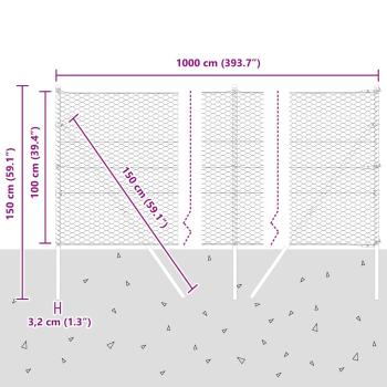 Bodenmontierter Sechseckzaun 10 x 1 m Verzinkter Stahl Silber