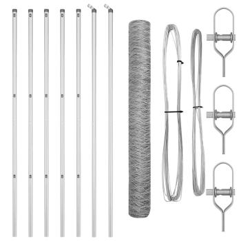 Sechseckzaun 1,4x10 m Verzinkter Stahl, Zaunpfosten 7 Stück Ø32 mm 190 cm Verzinkter Stahl