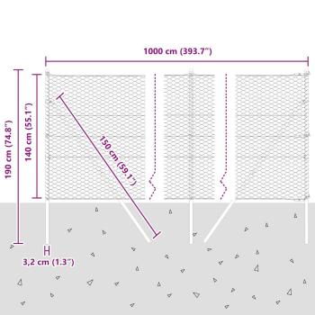 Bodenmontierter Sechseckzaun 10 x 1,4 m Verzinkter Stahl Silber