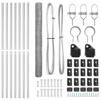 Sechseckzaun 1,6x10 m verzinkter Stahl, Zaunpfosten 7 Stück Ø32 mm 210 cm verzinkter Stahl