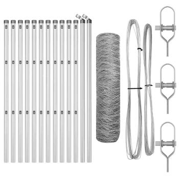 Sechseckzaun 0.4x25 m Feuerverzinkter Stahl, Zaunpfosten 13 Stück Ø32 mm 80 cm Feuerverzinkter Stahl