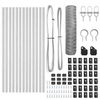 Sechseckzaun 0.4x25 m Feuerverzinkter Stahl, Zaunpfosten 13 Stück Ø32 mm 80 cm Feuerverzinkter Stahl