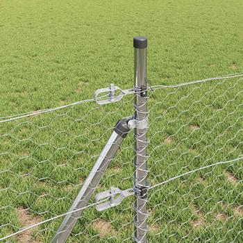 Sechseckzaun mit 13 Pfosten Silber 0,5x25 m Verzinkter Stahl