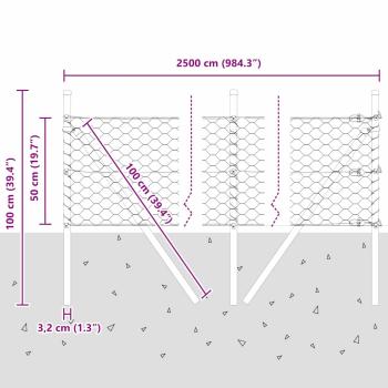 Bodenmontierter Sechseckzaun 25 x 0,5 m Verzinkter Stahl Silber