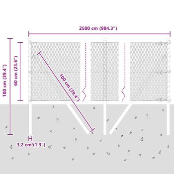 Bodenmontierter Sechseckzaun 25 x 0,6 m Verzinkter Stahl Silber
