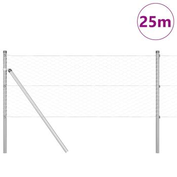 Hexagon Zaun 0,6 x 25 m Feuerverzinkter Stahl, Zaunpfosten 13 Stück Ø32 mm 100 cm Feuerverzinkter Stahl