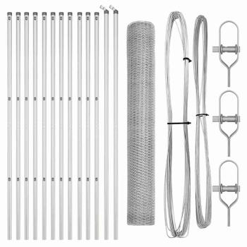Sechseckzaun 1,4x25 m Feuerverzinkter Stahl, Zaunpfosten 13 Stück Ø32 mm 190 cm Feuerverzinkter Stahl