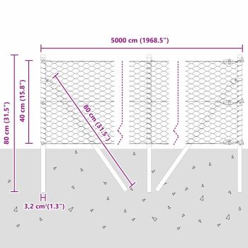 Bodenmontierter Sechseckzaun 50 x 0,4 m Verzinkter Stahl Silber