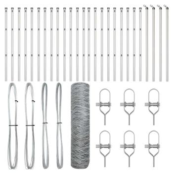 ARDEBO.de - Sechseckzaun 0.4x50 m Verzinkter Stahl, Zaunpfosten 13 Stück Ø32 mm 80 cm Verzinkter Stahl