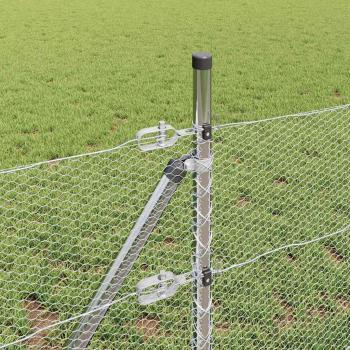 Hexagon Zaun 0,5x50 m Verzinkter Stahl, Zaunpfosten 13 Stück Ø32 mm 100 cm Verzinkter Stahl