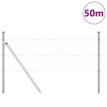 Hexagonzaun 0,5x50 m Verzinkter Stahl, Zaunpfosten 13 Stück Ø32 mm 100 cm Verzinkter Stahl