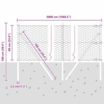 Bodenmontierter Sechseckzaun 50 x 0,6 m Verzinkter Stahl Silber