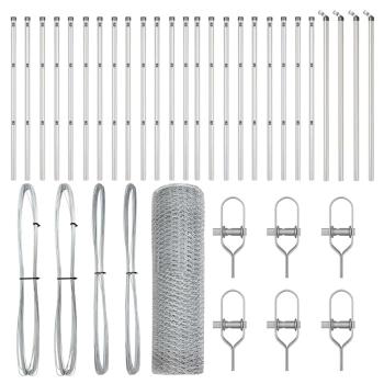 Hexagonzaun 0,8x50 m feuerverzinkter Stahl, Zaunpfosten 13 Stück Ø32 mm 120 cm feuerverzinkter Stahl