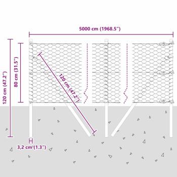Sechseckiger Zaunbodenfixierung 50 x 0,8 m Verzinkter Stahl