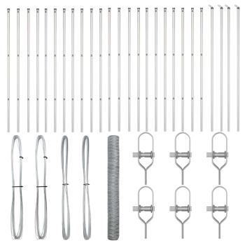 Sechseckzaun 1x50 m Verzinkter Stahl, Zaunpfosten 13 Stück Ø32 mm 150 cm Verzinkter Stahl