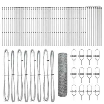 Hexagon Zaun 0,4x100 m Verzinkter Stahl, Zaunpfosten 13 Stück Ø32 mm 80 cm Verzinkter Stahl