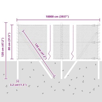 Hexagon Zaun 0.8x100 m Verzinkter Stahl, Zaunpfosten 13 Stück Ø32 mm 120 cm Verzinkter Stahl