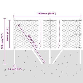Bodenmontierter Sechseckzaun 100 x 0,8 m Verzinkter Stahl Netz