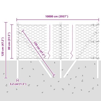 Bodenmontierter Sechseckzaun 100 x 0,8 m Verzinkter Stahl Netz