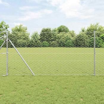 ARDEBO.de - Sechseckzaun 1x100 m Verzinkter Stahl, Zaunpfosten 13 Stück Ø32 mm 150 cm Verzinkter Stahl