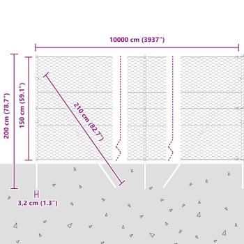 Bodenmontierter Sechseckzaun 100 x 1,5 m Verzinkter Stahl Netz