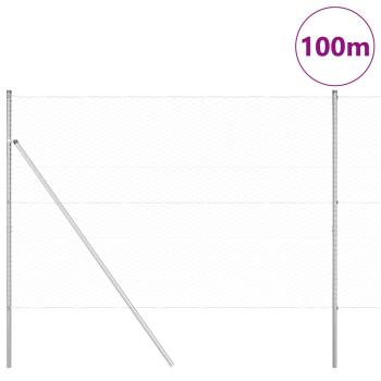 Sechseckzaun 1.6x100 m Verzinkter Stahl, Zaunpfosten 13 Stück Ø32 mm 210 cm Verzinkter Stahl