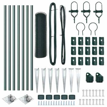 Sechseckzaun Grün 0,8x10 m Stahl, Zaunpfosten mit Spitze 7 Stück Ø32 mm 100 cm verzinkter Stahl