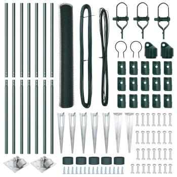 Hexagonzaun Grün 1,4x10 m Stahl, Zaunpfosten mit Spike 7 Stück Ø32 mm 160 cm verzinkter Stahl