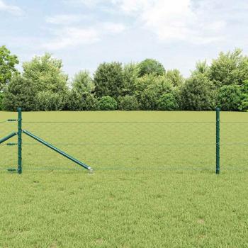 ARDEBO.de - Sechseckzaun Grün 0,4x25 m Stahl, Zaunpfosten mit Spike 13 Stk Ø32 mm 60 cm Verzinkter Stahl