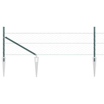 Sechseckzaun Grün 0,4x25 m Stahl, Zaunpfosten mit Spike 13 Stk Ø32 mm 60 cm Verzinkter Stahl