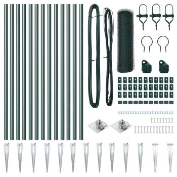 Zaun-Set 2-teilig Forstgrün Metall, Kunststoff 25 x 0,5 m