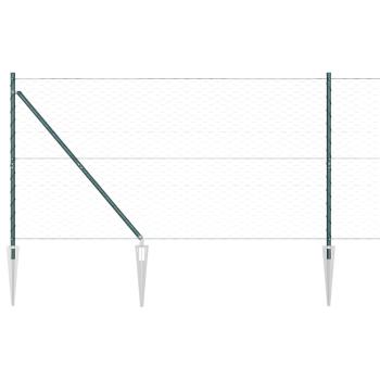 Hexagonzaun Grün 1,4x25 m Stahl, Zaunpfosten mit Spitze 13 Stück Ø32 mm 160 cm verzinkter Stahl