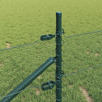 Hexagonzaun Grün 0,5x50 m Stahl, Zaunpfosten mit Spitze 13 Stück Ø32 mm 80 cm galvanisierter Stahl