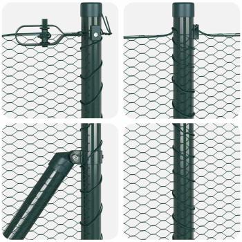Hexagonzaun Grün 0,5x50 m Stahl, Zaunpfosten mit Spitze 13 Stück Ø32 mm 80 cm galvanisierter Stahl