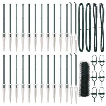 Sechseckzaun grün 0,5x50 m Stahl, Zaunpfosten mit Spitze 13 Stück Ø32 mm 80 cm galvanisierter Stahl