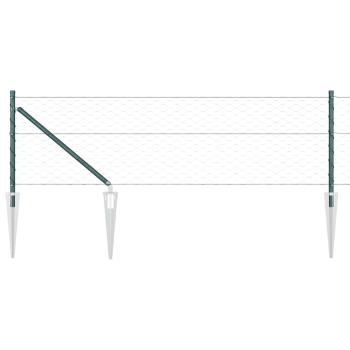 Sechseckzaun Grün 0,6x50 m Stahl, Zaunpfosten mit Spike 13 Stück Ø32 mm 80 cm verzinkter Stahl