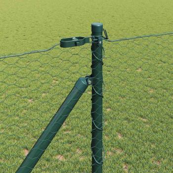 Sechseckzaun Grün 1x50 m Stahl, Zaunpfosten mit Spitze 13 Stk Ø32 mm 120 cm verzinkter Stahl