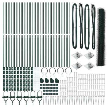 Hexagon Zaun Grün 1,2x50 m Stahl, Zaunpfosten mit Spitze 13 Stück Ø32 mm 140 cm verzinkter Stahl