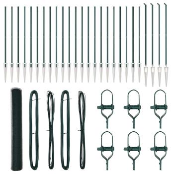 Hexagonzaun Grün 1,4x50 m Stahl, Zaunpfosten mit Spitze 13 Stk Ø32 mm 160 cm Galvanisierter Stahl