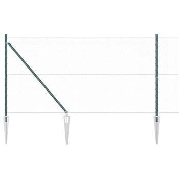 Hexagon-Zaun Grün 1,4x50 m Stahl, Zaunpfosten mit Spike 13 Stück Ø32 mm 160 cm verzinkter Stahl